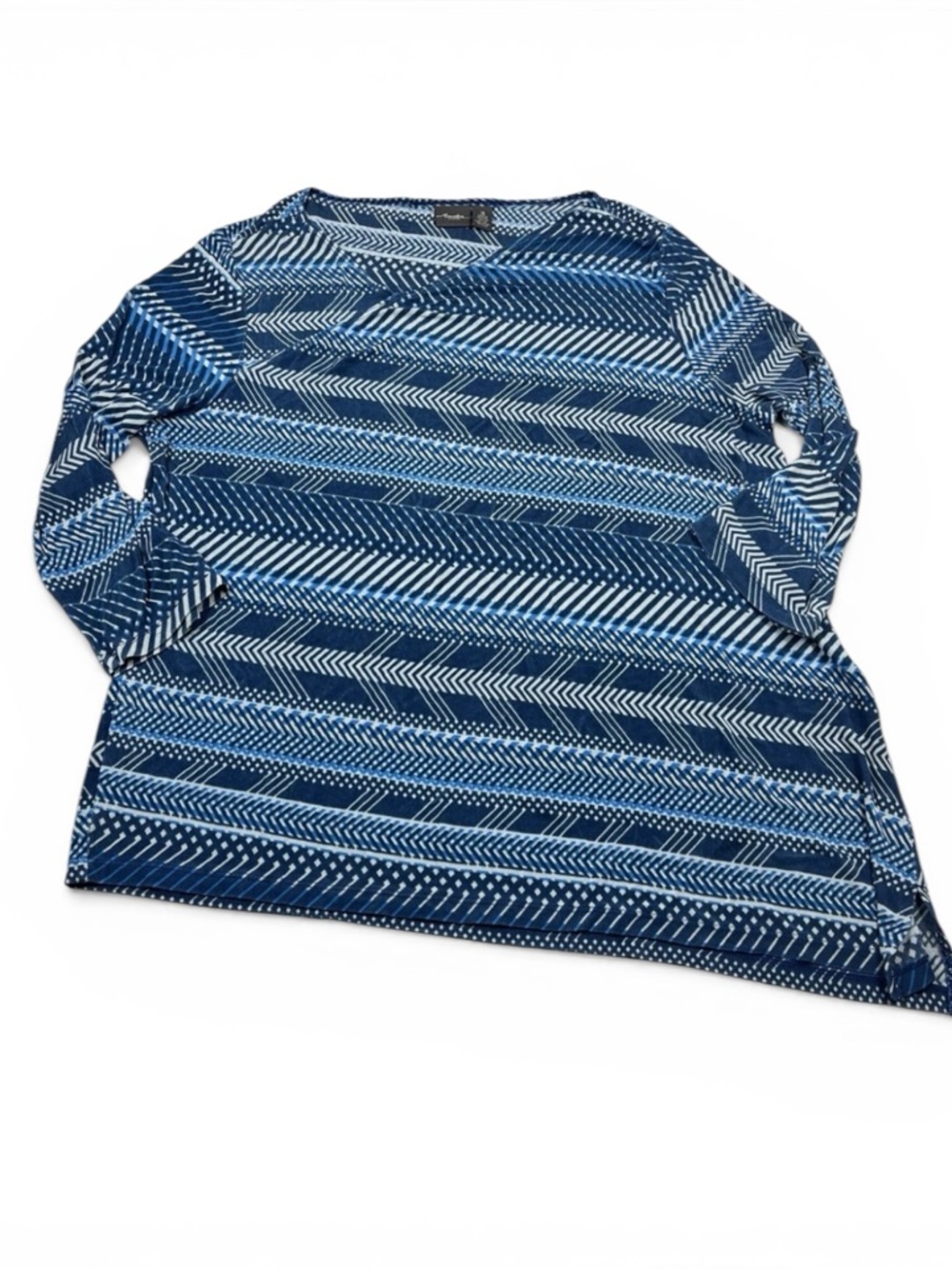 Chicos Travelers Blouse Striped 3/4 Sleeve Wrinkle Resistant Asymmetric Top 3 XL